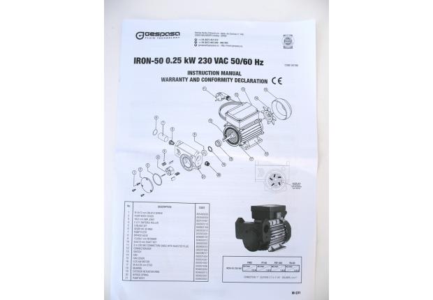 Насос для перекачки Дизельного топлива GESPASA IRON-50 (220В, 50 л/мин)