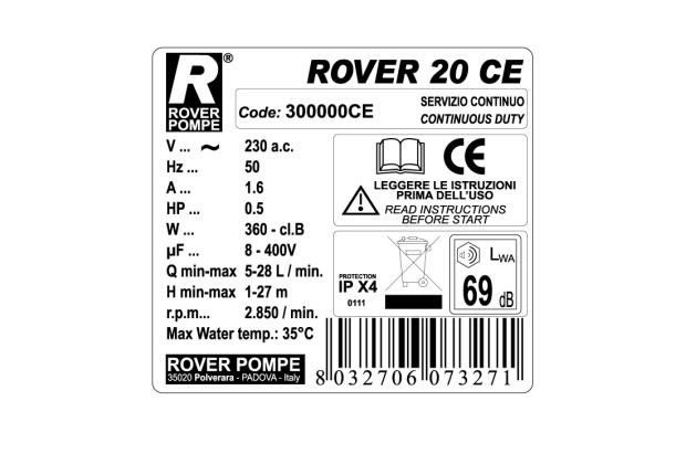Насос Rover 20 СЕ (BE-M 20 CE) (28 л/мин, 220В)