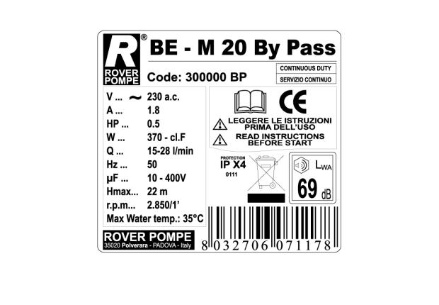 Насос ROVER 20 By Pass (BE-M 20 ByPass) (13-28 л/мин, 220В)