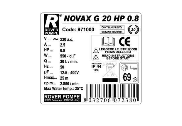 Насос для перекачки масла Rover Pompe NOVAX G 20 HP 0.8 (30 л/мин, 220В)