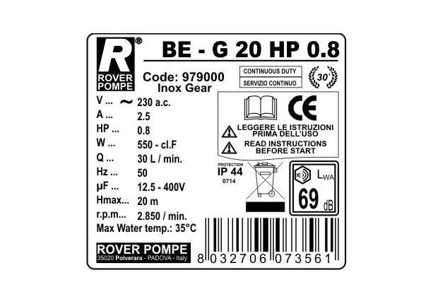 Насос для перекачки масла Rover Pompe ВЕ G 20 HP 0.8 (30 л/мин, 220В)