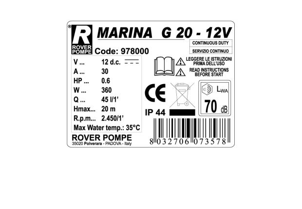 Насос для перекачки масла Rover Pompe MARINA 12V-G20 (25 л/мин, 12В)