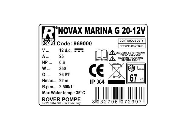 Насос для перекачки масла Rover Pompe MARINA 12V NOVAX G20 (25 л/мин, 12В)